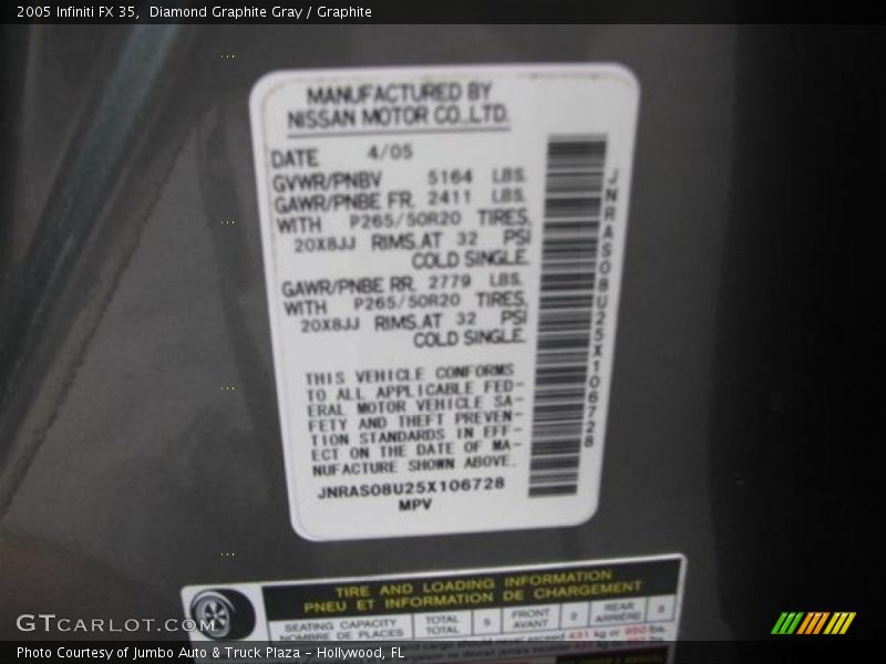 Diamond Graphite Gray / Graphite 2005 Infiniti FX 35