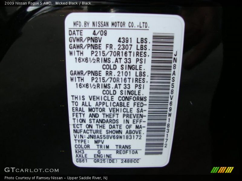 Wicked Black / Black 2009 Nissan Rogue S AWD