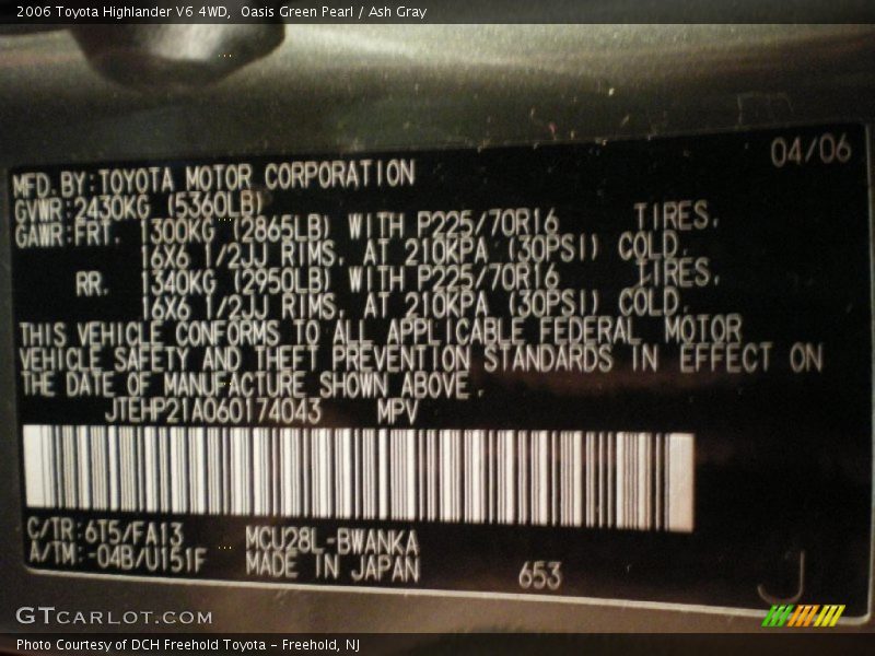Oasis Green Pearl / Ash Gray 2006 Toyota Highlander V6 4WD