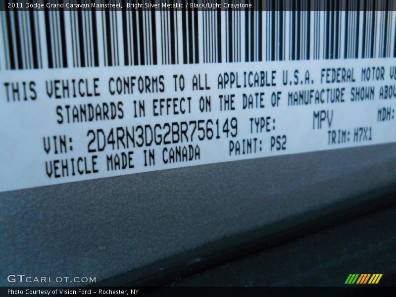 Bright Silver Metallic / Black/Light Graystone 2011 Dodge Grand Caravan Mainstreet