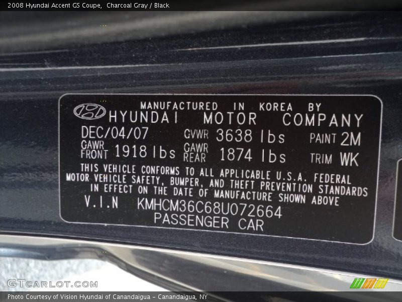 Charcoal Gray / Black 2008 Hyundai Accent GS Coupe
