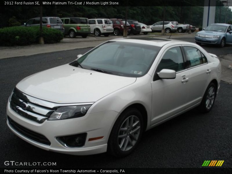 White Platinum Tri-Coat / Medium Light Stone 2012 Ford Fusion SE