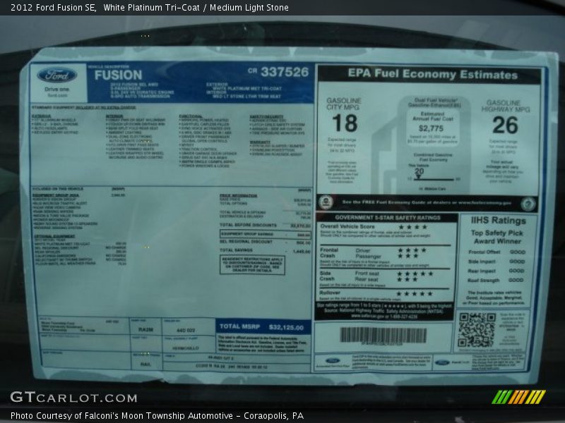 White Platinum Tri-Coat / Medium Light Stone 2012 Ford Fusion SE