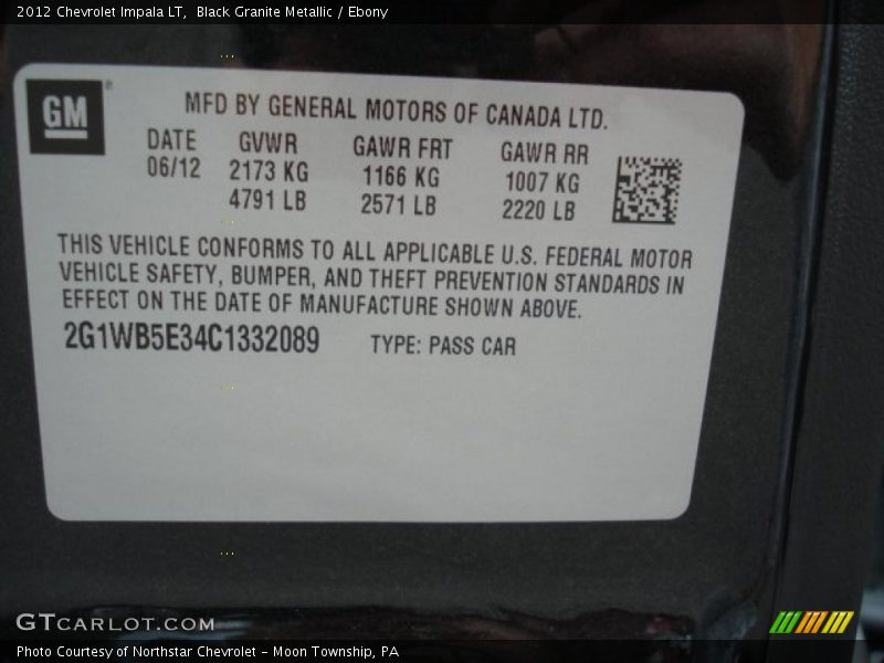 Black Granite Metallic / Ebony 2012 Chevrolet Impala LT