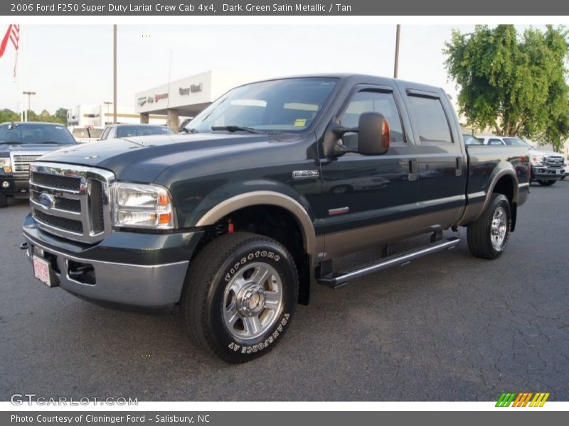 Dark Green Satin Metallic / Tan 2006 Ford F250 Super Duty Lariat Crew Cab 4x4