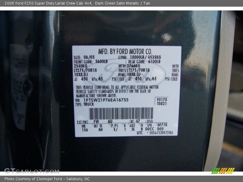 Dark Green Satin Metallic / Tan 2006 Ford F250 Super Duty Lariat Crew Cab 4x4
