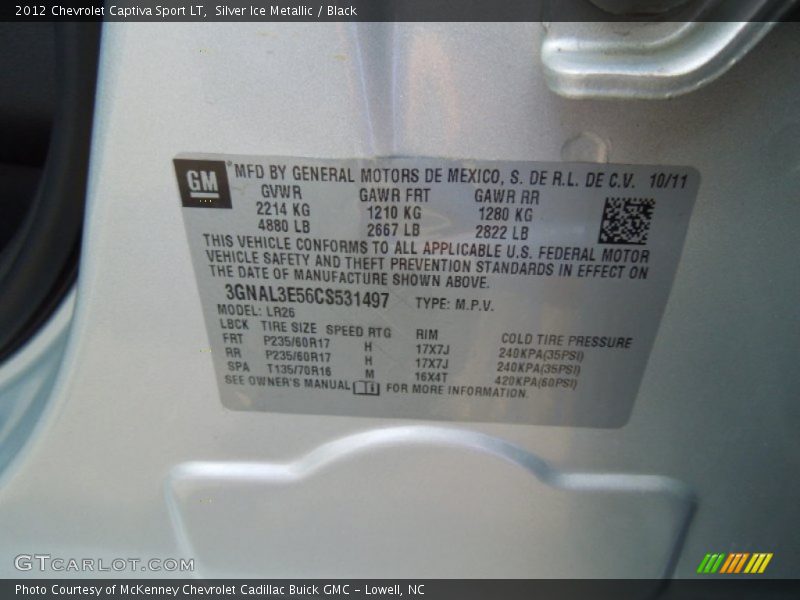 Silver Ice Metallic / Black 2012 Chevrolet Captiva Sport LT