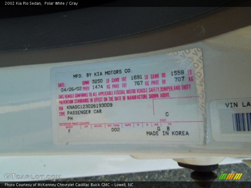 Polar White / Gray 2002 Kia Rio Sedan