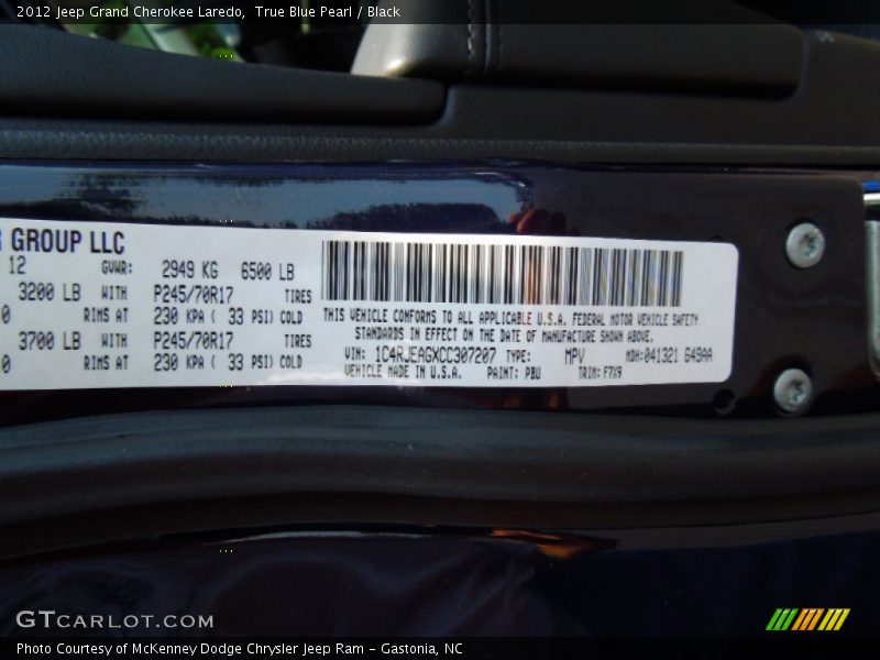 True Blue Pearl / Black 2012 Jeep Grand Cherokee Laredo