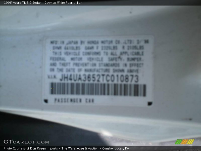Cayman White Pearl / Tan 1996 Acura TL 3.2 Sedan