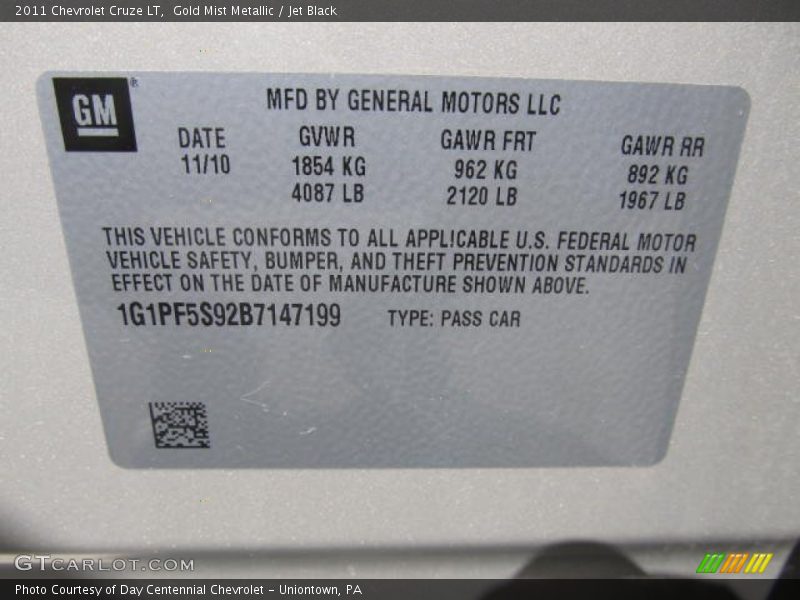 Gold Mist Metallic / Jet Black 2011 Chevrolet Cruze LT