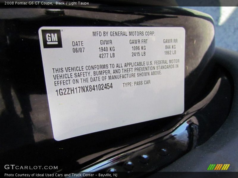 Black / Light Taupe 2008 Pontiac G6 GT Coupe