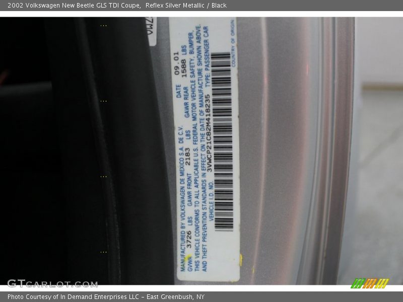 Reflex Silver Metallic / Black 2002 Volkswagen New Beetle GLS TDI Coupe