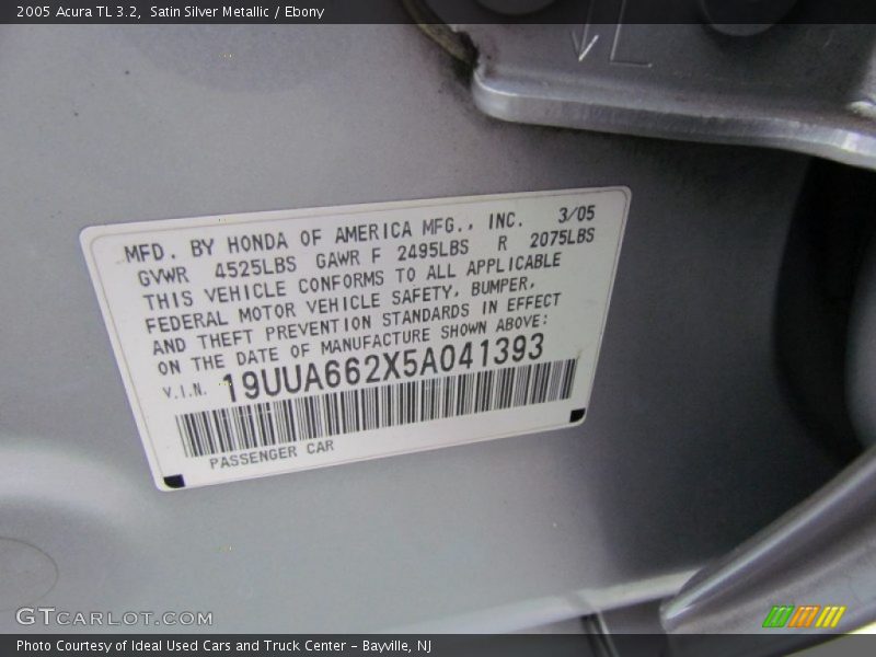 Satin Silver Metallic / Ebony 2005 Acura TL 3.2