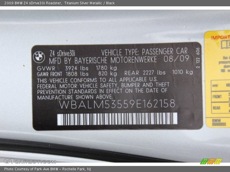 Titanium Silver Metallic / Black 2009 BMW Z4 sDrive30i Roadster