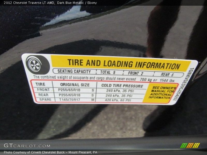 Dark Blue Metallic / Ebony 2012 Chevrolet Traverse LT AWD