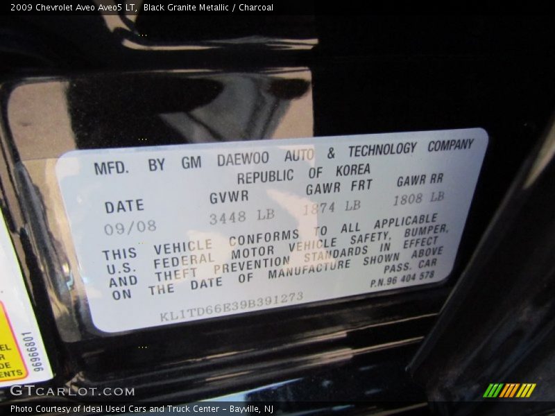 Black Granite Metallic / Charcoal 2009 Chevrolet Aveo Aveo5 LT