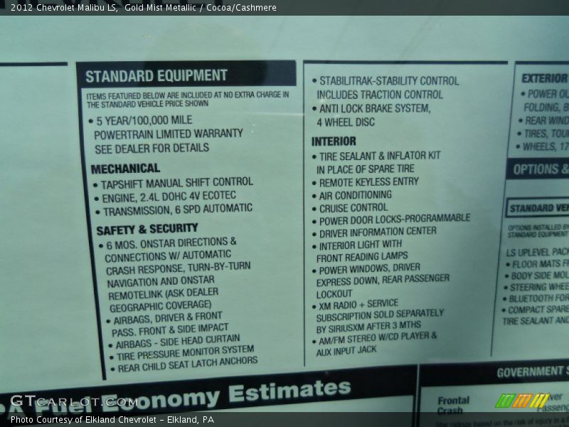 Gold Mist Metallic / Cocoa/Cashmere 2012 Chevrolet Malibu LS