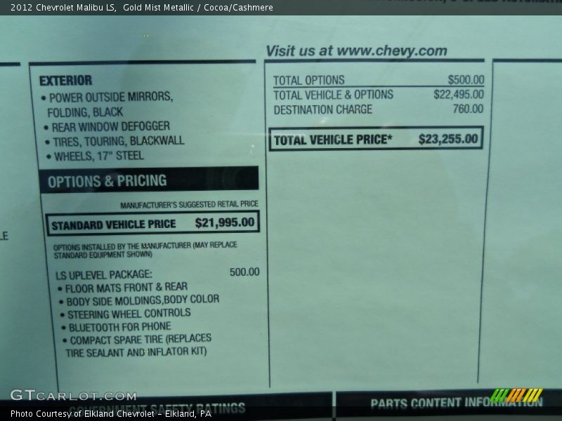 Gold Mist Metallic / Cocoa/Cashmere 2012 Chevrolet Malibu LS