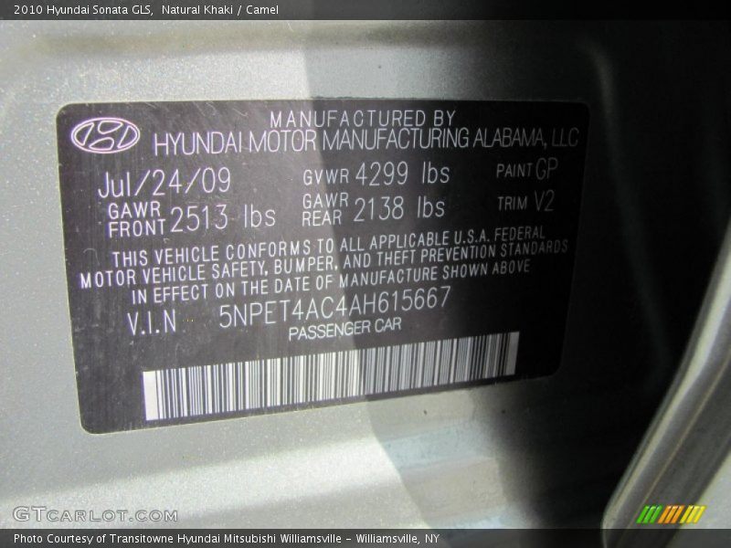 2010 Sonata GLS Natural Khaki Color Code GP