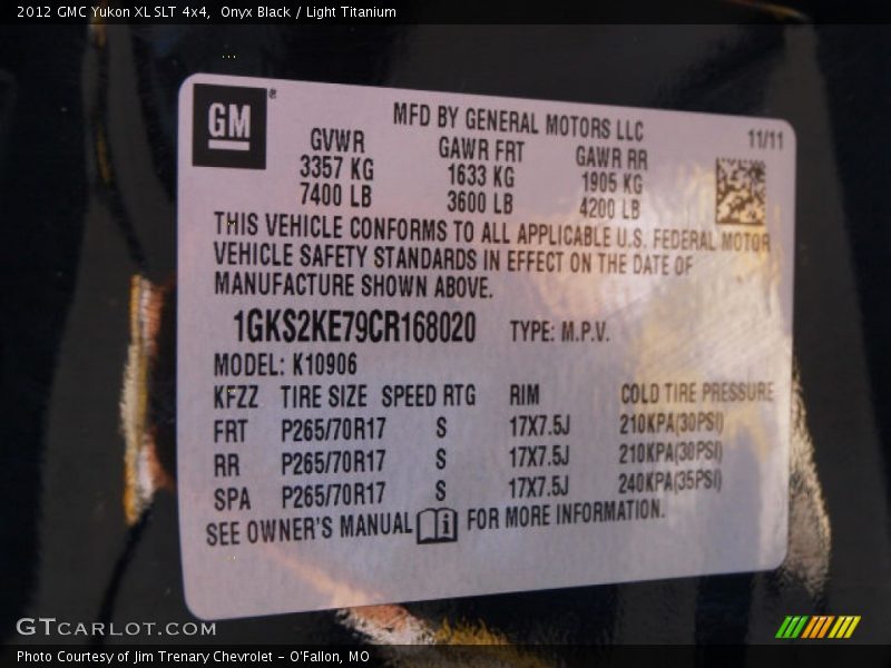 Onyx Black / Light Titanium 2012 GMC Yukon XL SLT 4x4