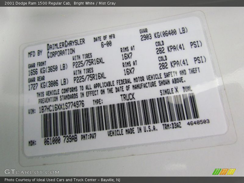 Bright White / Mist Gray 2001 Dodge Ram 1500 Regular Cab