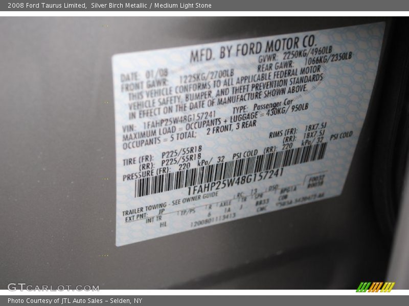 Silver Birch Metallic / Medium Light Stone 2008 Ford Taurus Limited