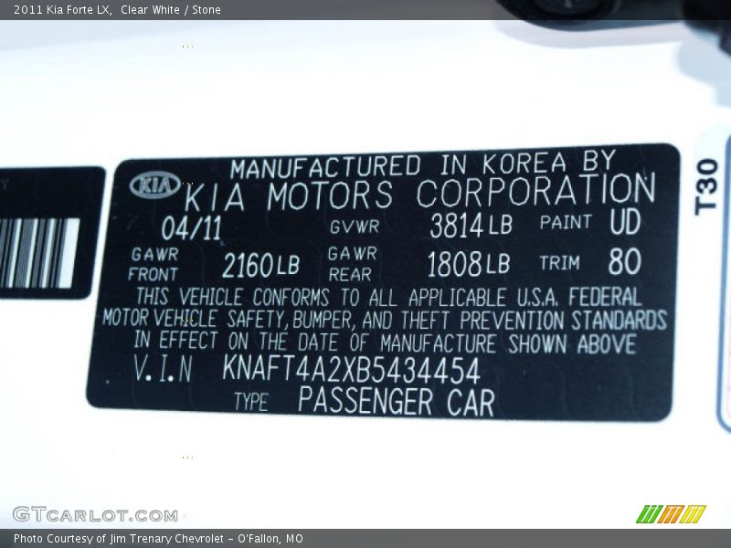 Clear White / Stone 2011 Kia Forte LX