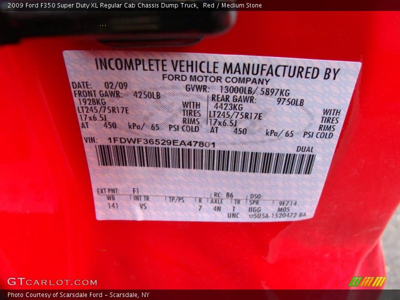 Red / Medium Stone 2009 Ford F350 Super Duty XL Regular Cab Chassis Dump Truck