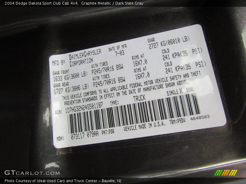 Graphite Metallic / Dark Slate Gray 2004 Dodge Dakota Sport Club Cab 4x4