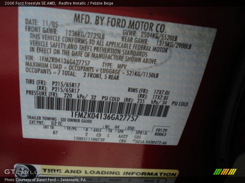 Redfire Metallic / Pebble Beige 2006 Ford Freestyle SE AWD