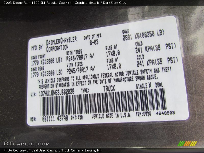 Graphite Metallic / Dark Slate Gray 2003 Dodge Ram 1500 SLT Regular Cab 4x4