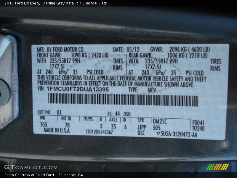 2013 Escape S Sterling Gray Metallic Color Code UJ