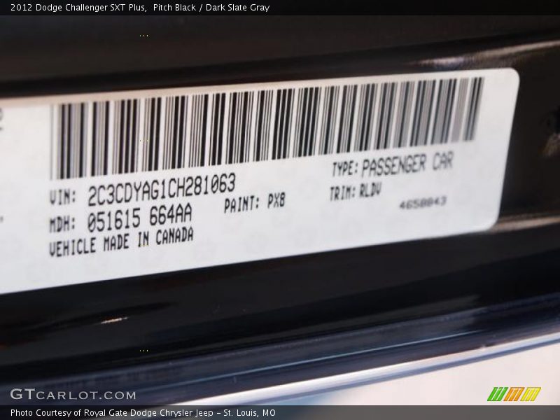 Pitch Black / Dark Slate Gray 2012 Dodge Challenger SXT Plus