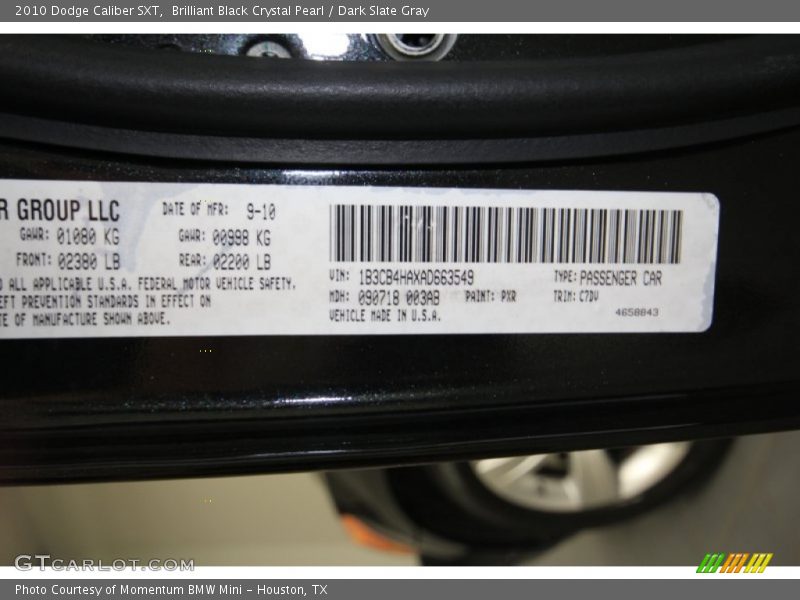 Brilliant Black Crystal Pearl / Dark Slate Gray 2010 Dodge Caliber SXT