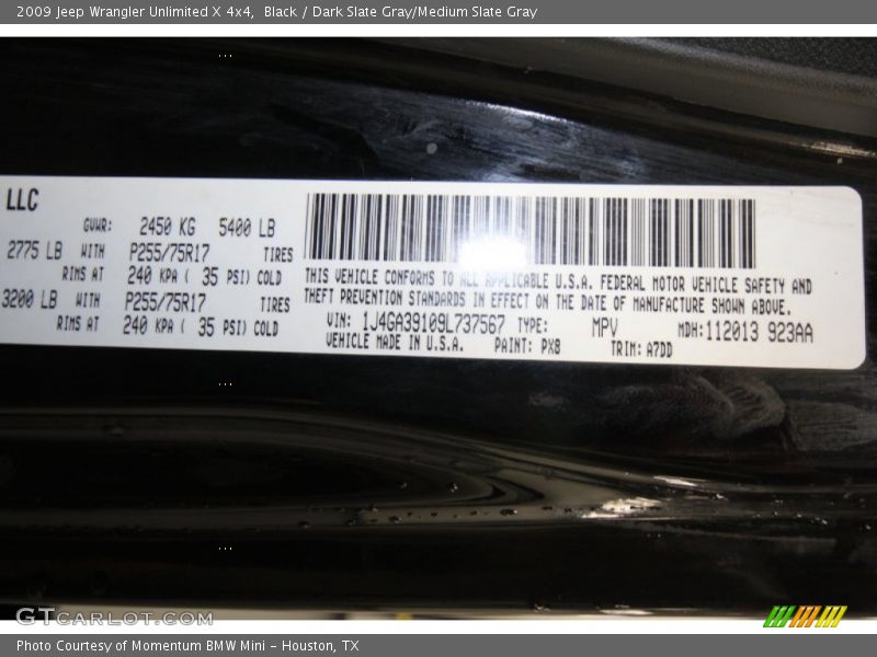 Black / Dark Slate Gray/Medium Slate Gray 2009 Jeep Wrangler Unlimited X 4x4