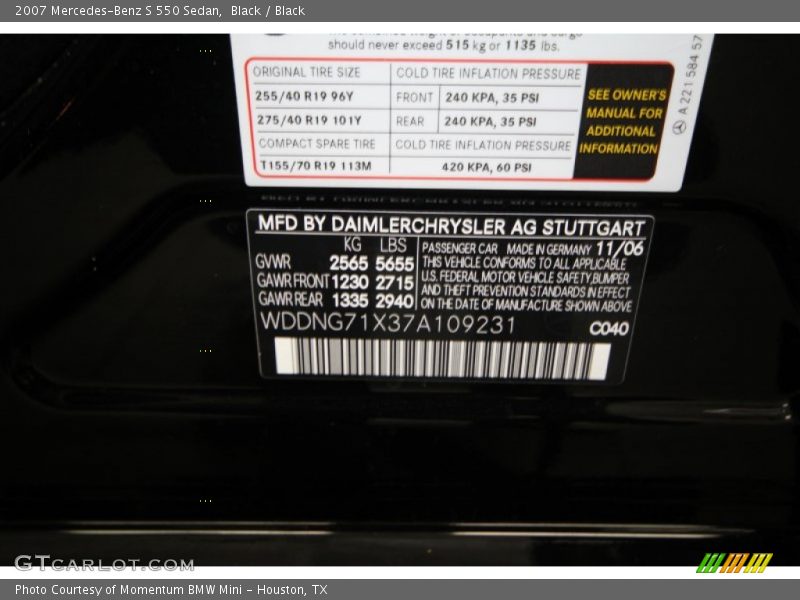 Black / Black 2007 Mercedes-Benz S 550 Sedan