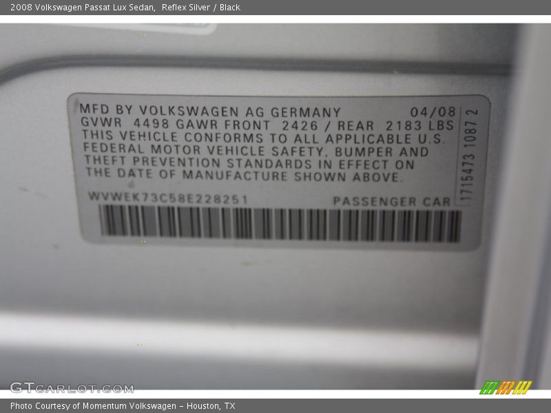Reflex Silver / Black 2008 Volkswagen Passat Lux Sedan