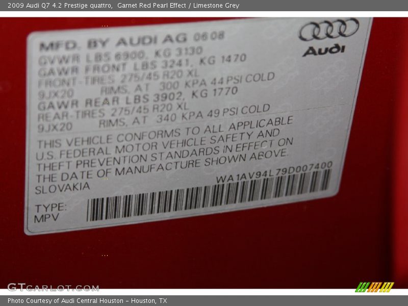 Garnet Red Pearl Effect / Limestone Grey 2009 Audi Q7 4.2 Prestige quattro