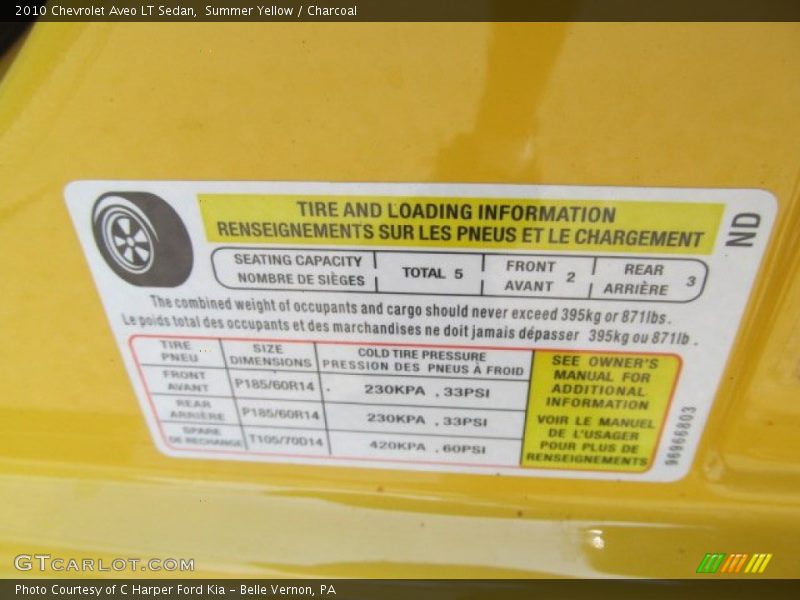 Summer Yellow / Charcoal 2010 Chevrolet Aveo LT Sedan