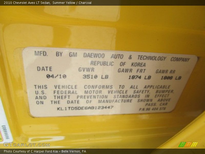 Summer Yellow / Charcoal 2010 Chevrolet Aveo LT Sedan