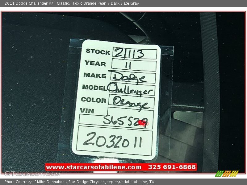 Toxic Orange Pearl / Dark Slate Gray 2011 Dodge Challenger R/T Classic