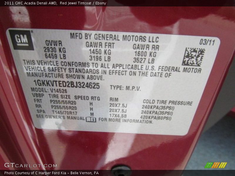 Red Jewel Tintcoat / Ebony 2011 GMC Acadia Denali AWD