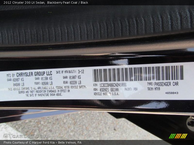 Blackberry Pearl Coat / Black 2012 Chrysler 200 LX Sedan