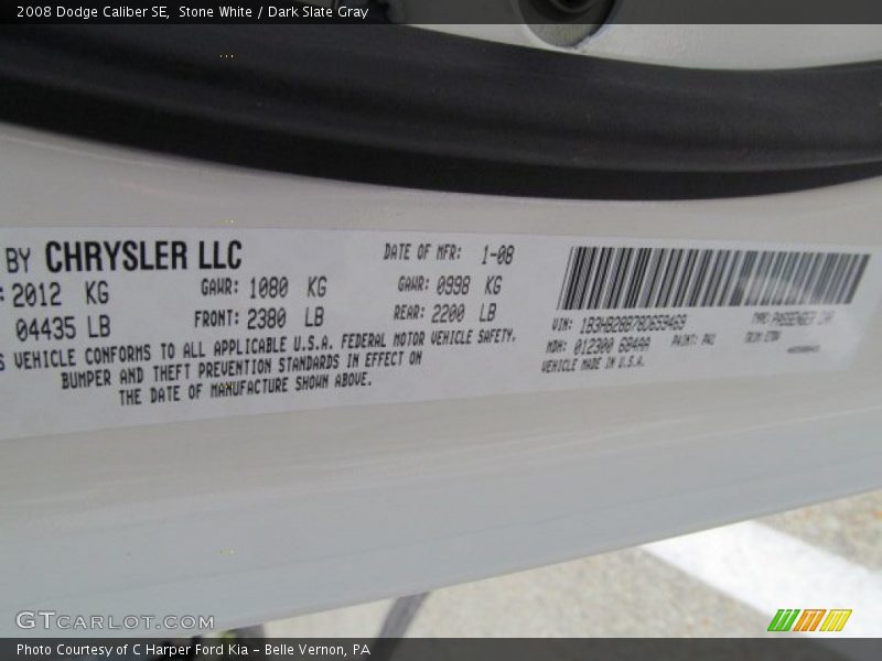 Stone White / Dark Slate Gray 2008 Dodge Caliber SE
