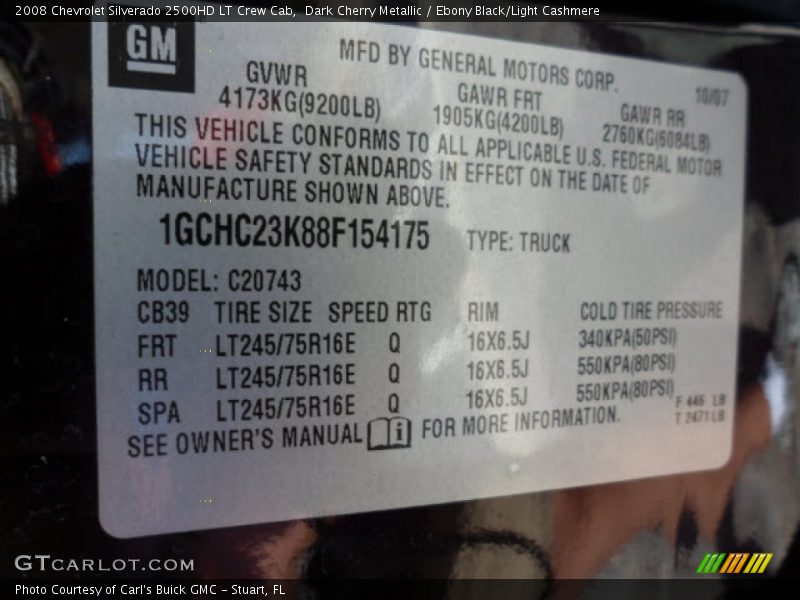 Dark Cherry Metallic / Ebony Black/Light Cashmere 2008 Chevrolet Silverado 2500HD LT Crew Cab