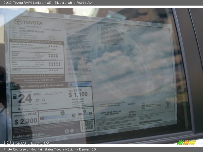 Blizzard White Pearl / Ash 2012 Toyota RAV4 Limited 4WD