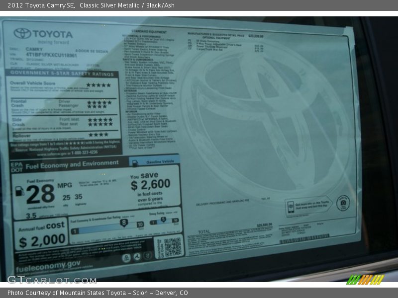 Classic Silver Metallic / Black/Ash 2012 Toyota Camry SE