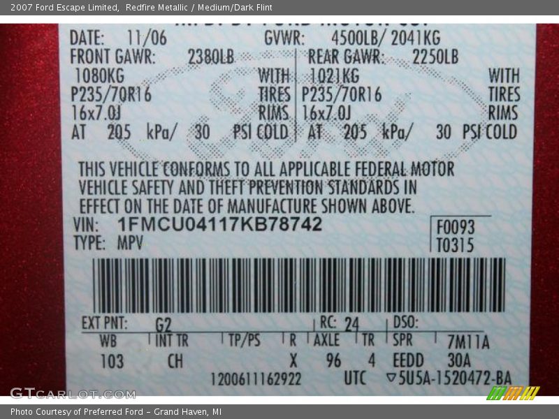 Redfire Metallic / Medium/Dark Flint 2007 Ford Escape Limited