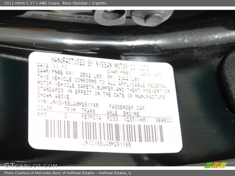 Black Obsidian / Graphite 2011 Infiniti G 37 x AWD Coupe